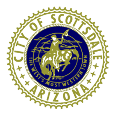 City of Scottsdale seal featuring a cowboy on horseback, symbolizing the city's western heritage and identity in Arizona.