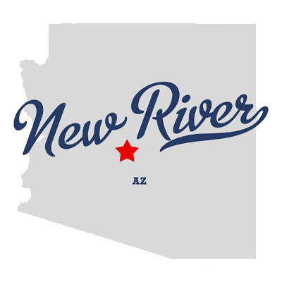 New River, AZ logo featuring stylized text with a star, representing local garage door services and custom installations.